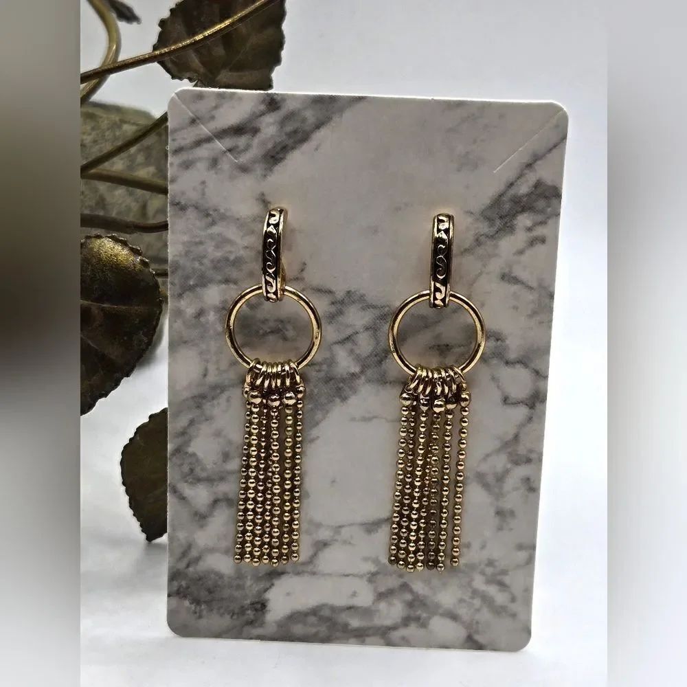 "5/$40" Goldtone Doorknocker Long Bead Lightweight Post Dangle Earrings